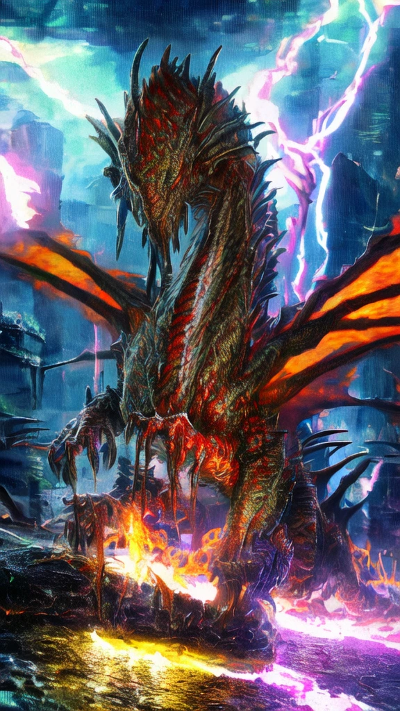 a beautiful girl with long brown hair, torn clothes, tattered clothes, screaming in terror, standing on a street corner, highly detailed, 8k, award winning, masterpiece, best quality, transformation, magma dragon, dragon, intricate details, photorealistic, cinematic lighting, volumetric lighting, depth of field, beautiful face, striking pose, dynamic composition, vivid colors, warm tones