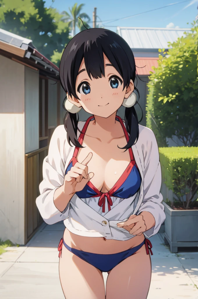 solo, 1girl, tamako kitashirakawa, , looking at viewer, smile, ,outdoor,bikini