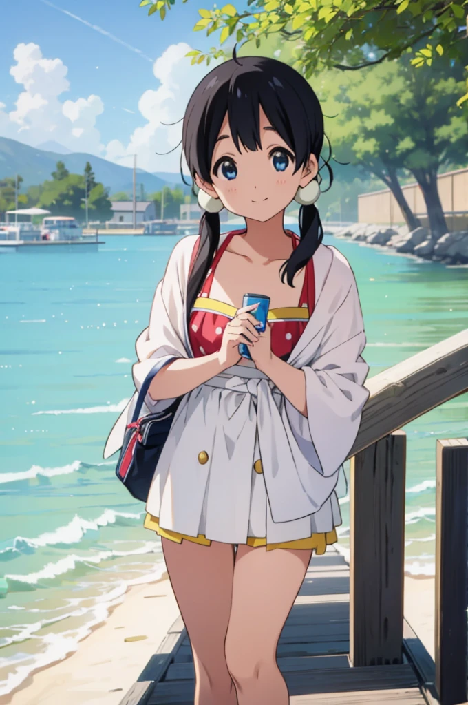 solo, 1girl, tamako kitashirakawa, , looking at viewer, smile, ,outdoor,bikini