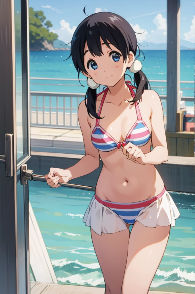 solo, 1girl, tamako kitashirakawa, , looking at viewer, smile, ,outdoor,bikini