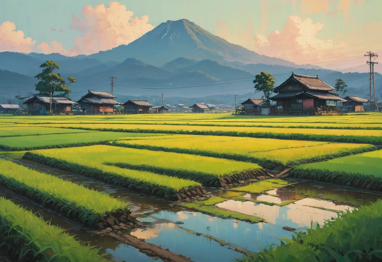 Paddy field, Alena Aenami, Highest quality, masterpiece, Representative works, Official Art, Professional, Super intricate details, 8K