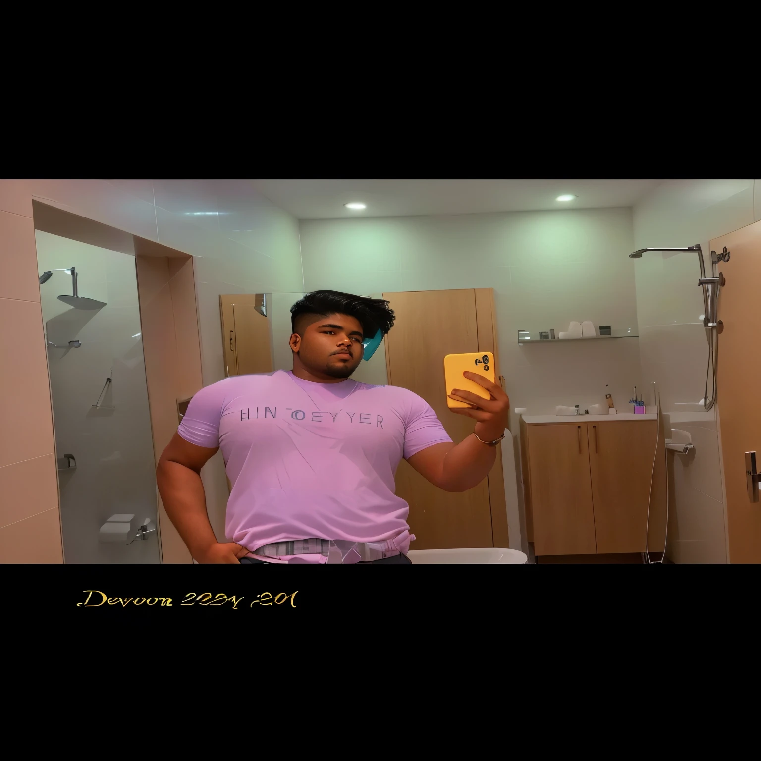 there is a man taking a selfie in a bathroom mirror, jayison devadas style, in bathroom, around 1 9 years old, jayison devadas, 21 years old, full body picture, 2 2 years old, mirror selfie, 2 3 years old, 2 7 years old, taken in the early 2020s