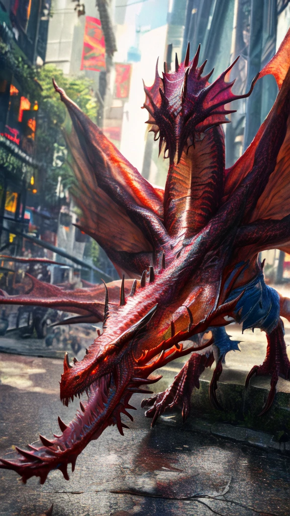 a beautiful girl with long brown hair, torn clothes, tattered clothes, human face, screaming in terror, standing on a street corner, (best quality,4k,8k,highres,masterpiece:1.2),ultra-detailed,(realistic,photorealistic,photo-realistic:1.37),award winning,transformation,magma dragon,dragon,intricate details,photorealistic,cinematic lighting,volumetric lighting,depth of field,beautiful face,striking pose,dynamic composition,vivid colors,warm tones