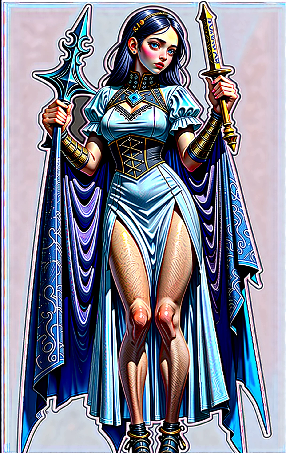 ((best quality)), ((​masterpiece)), (Detailed), blank White background, simple backround, White background, Inspired by Bloodborne, Occult aesthetic, Occult, Detailed and intricate steampunk and Detailed gothic, Not suitable for work, Very dramatic and cinematic lighting, cosmic horror, gloomy-dark, sidelighting, perfect face, a beautiful goddess Valkyrie adorned and enclosed in armor, Inspired by Bloodborne valkyrie, Occult aesthetic valkyrie, Occult valkyrie, Detailed and intricate steampunk and Detailed gothic valkyrie, swinging a sword and holding a shield, Not suitable for work, Fluttering lace flared long knee length dress with frilly petticoats, knee length dress, Pleated petticoats, Lolita dress, Unterröcke Gothic Lolita, sidelighting, Gothic Lolita aesthetic, beautiful small breasts, small breasts, full Body, whole Body, Body, simple backround, White background, blank background, no background, White background Not suitable for work, full Body, whole Body, From head to toe