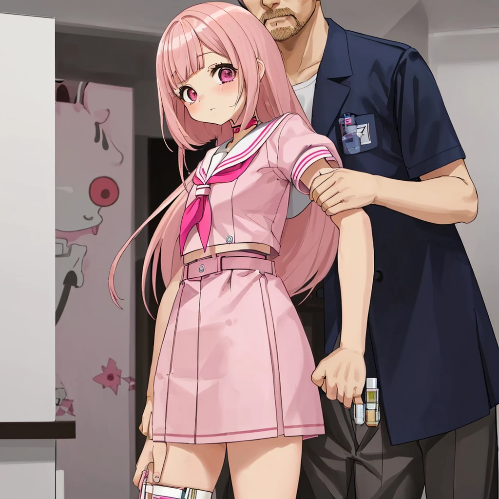 A pink-haired high school girl in a sailor uniform receives a vaccination、A man grabs your arm、Take the syringe and stick it into your upper arm.。.