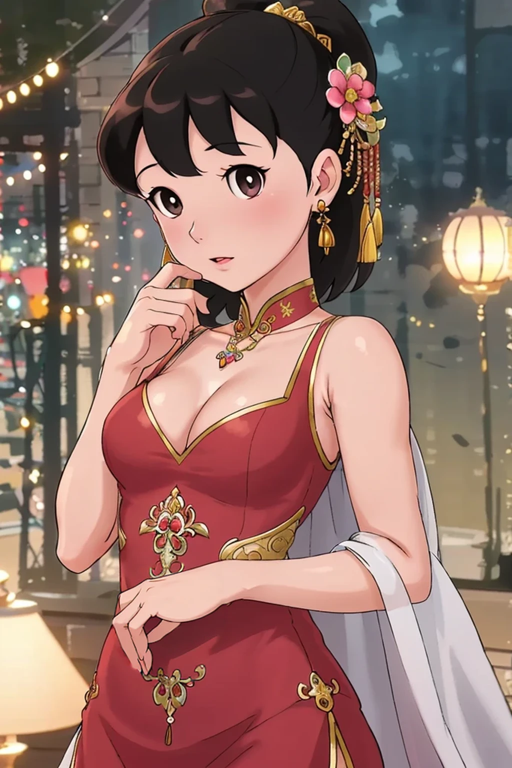 best quality, masterpiece, highres, 1girl,china dress,hair ornament,necklace, jewelry,Beautiful face,upon_body, tyndall effect,photorealistic, dark studio, rim lighting, two tone lighting,(high detailed skin:1.2), 8k uhd, dslr, soft lighting, high quality, volumetric lighting, candid, Photograph, high resolution, 4k, 8k, Bokeh