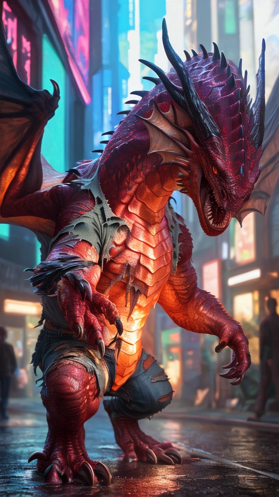 a beautiful girl with long brown hair, torn clothes, tattered clothes, human face, screaming in terror, standing on a street corner, (best quality,4k,8k,highres,masterpiece:1.2),ultra-detailed,(realistic,photorealistic,photo-realistic:1.37),award winning,transformation,magma dragon,dragon,intricate details,photorealistic,cinematic lighting,volumetric lighting,depth of field,beautiful face,striking pose,dynamic composition,vivid colors,warm tones