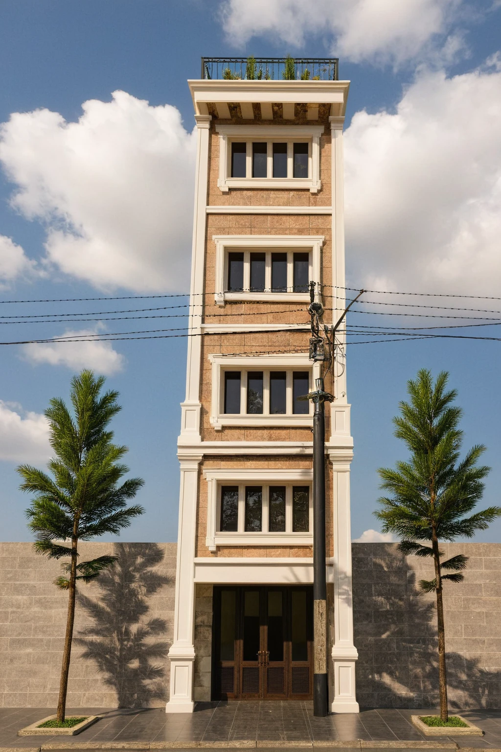 Raw photo,Masterpiece, high quality, best quality, authentic, super detail,
exterior, outdoors, house style indochine on the street ,aiaigroup
road,pavement, grass, trees, sky, cloud, (day:1.1)