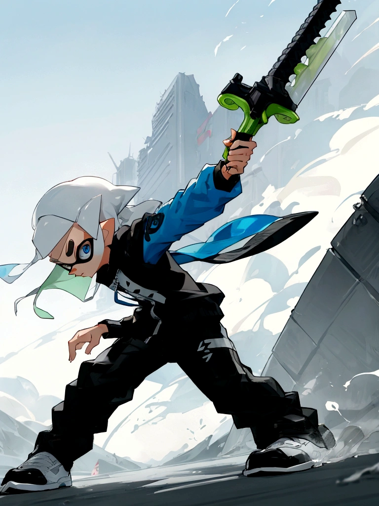 Splatoon Inkling posing with weapon、Image of cutting through the wind、Cool and stylish artwork、The weapon he has is the Jim Wiper.