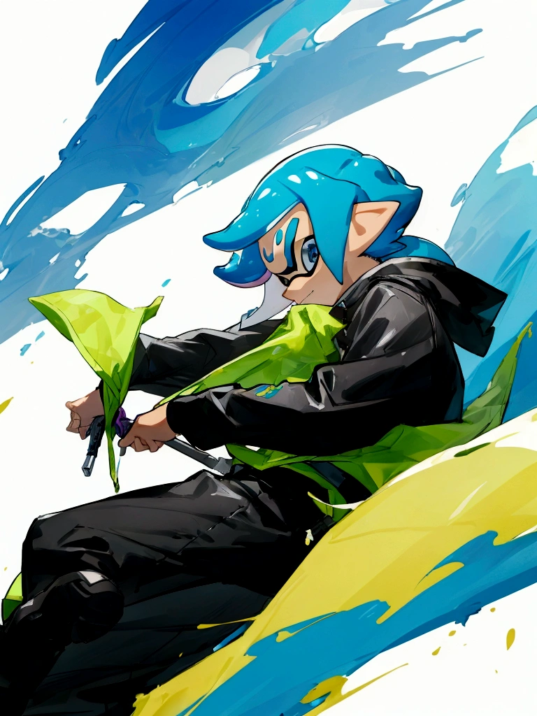 Splatoon Inkling posing with weapon、Image of cutting through the wind、Cool and stylish artwork、The weapon he has is the Jim Wiper.