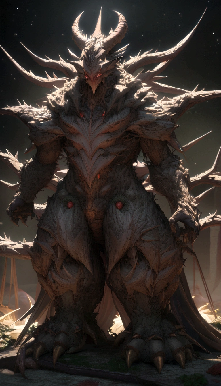 Strange beasts in fantasy world,Blood,Covered in thick thorns,Moonlit Night,Medium shot scenes,Like the whole body, Highly detailed surreal VFX,OC Rendering,Shot with a 70mm AR16:9 --q 2 --s 1000