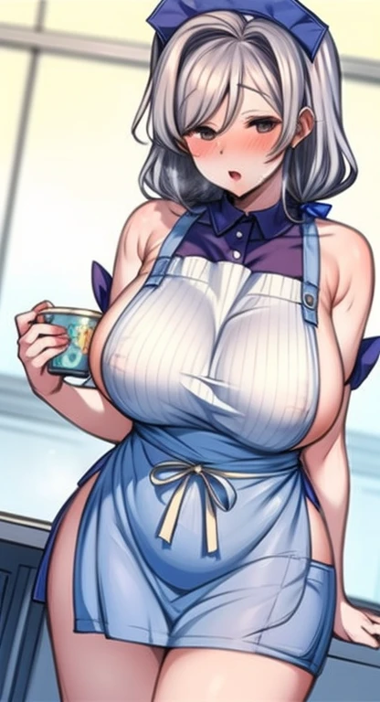 Slippery、apron、Sexy Looks、white hair、Hip 50 Waist 40 Bust 95