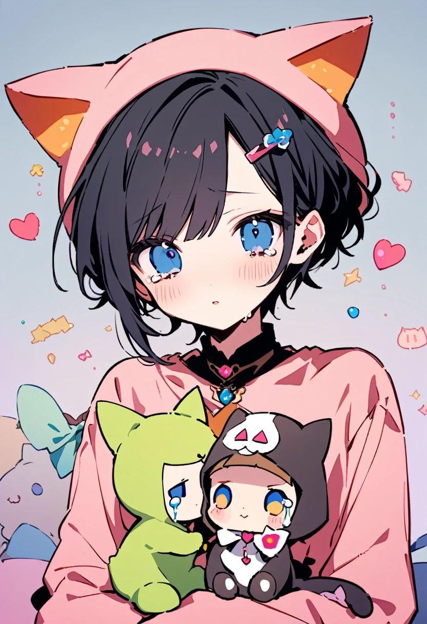 masterpiece, Highest quality, Illustration of the novel, High resolution, 18+ Adult content, Sensual, Intimate, Emotional, Passionate, romantic, sweet, Adorable, Innocent, Pure, Charmな, Charmな, Charm, mysterious, Charmな, Charmな, Immersive, Charmな, dream-like, Surreal, Imaginative, Whimsical, Artistic, Avant-garde, timeless, elegant, Sophisticated, chic, Sophisticated, personality, original, Charmな,BREAK ((chibi,Cute Lori:1.3)),nsfw, ((Cat costume:1.3)),((Beautiful Tears))、Upper Body、(Little)