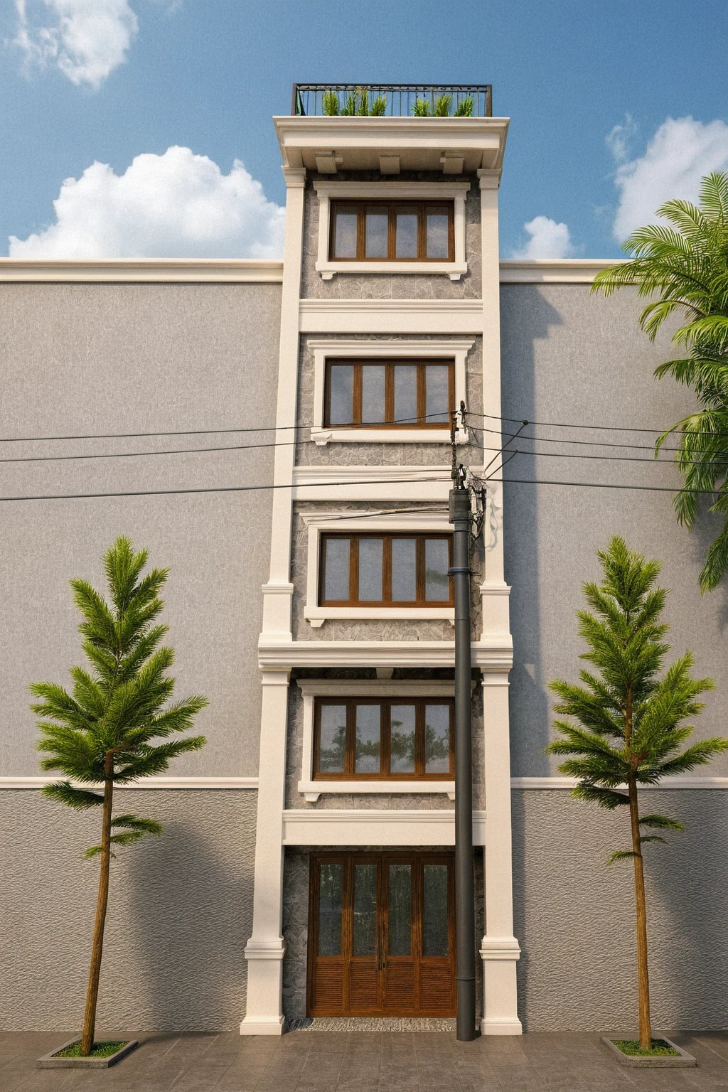 Raw photo,Masterpiece, high quality, best quality, authentic, super detail,
exterior, outdoors, house style indochine on the street ,aiaigroup
road,pavement, grass, trees, sky, cloud, (day:1.1)