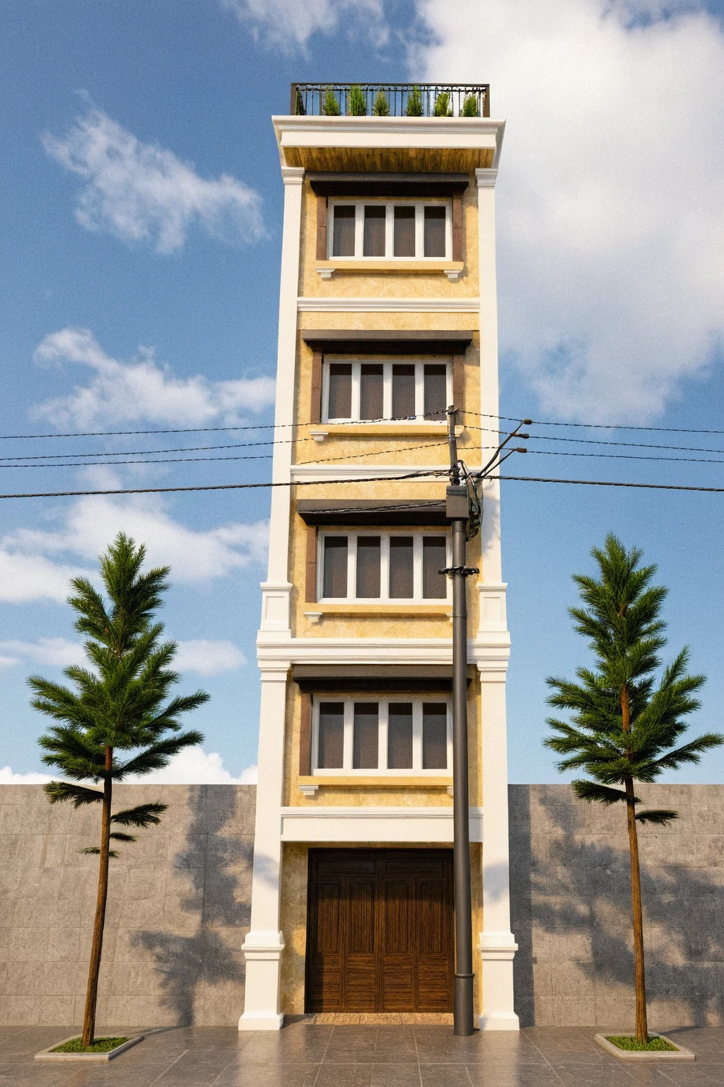 Raw photo,Masterpiece, high quality, best quality, authentic, super detail,
exterior, outdoors, house style indochine on the street ,aiaigroup
road,pavement, grass, trees, sky, cloud, (day:1.1)