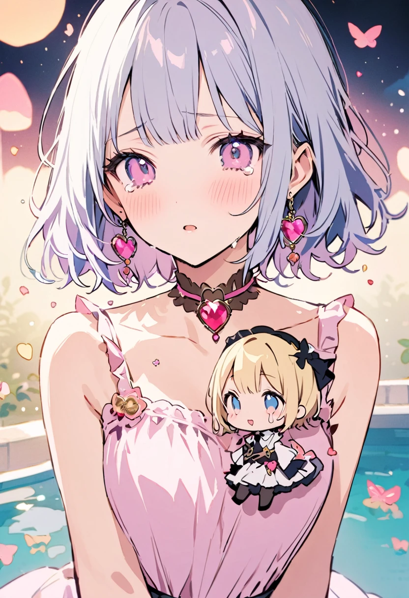 masterpiece, Highest quality, Illustration of the novel, High resolution, 18+ Adult content, Sensual, Intimate, Emotional, Passionate, romantic, sweet, Adorable, Innocent, Pure, Charmな, Charmな, Charm, mysterious, Charmな, Charmな, Immersive, Charmな, dream-like, Surreal, Imaginative, Whimsical, Artistic, Avant-garde, timeless, elegant, Sophisticated, chic, Sophisticated, personality, original, Charmな,((chibi,Cute Lori:1.3)),((Beautiful Tears))、Upper Body
