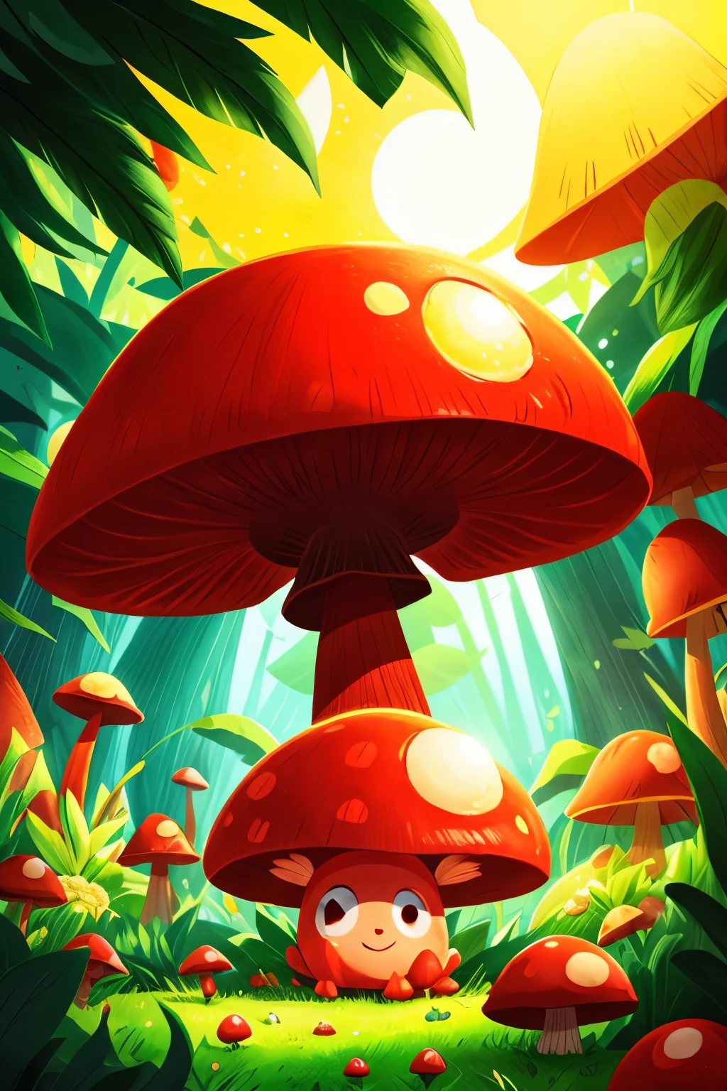 red mushroom Monster,sun