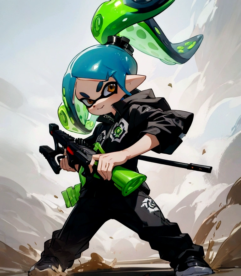 Splatoon Inkling posing with weapon、Image of cutting through the wind、Cool and stylish artwork、Alone on the battlefield