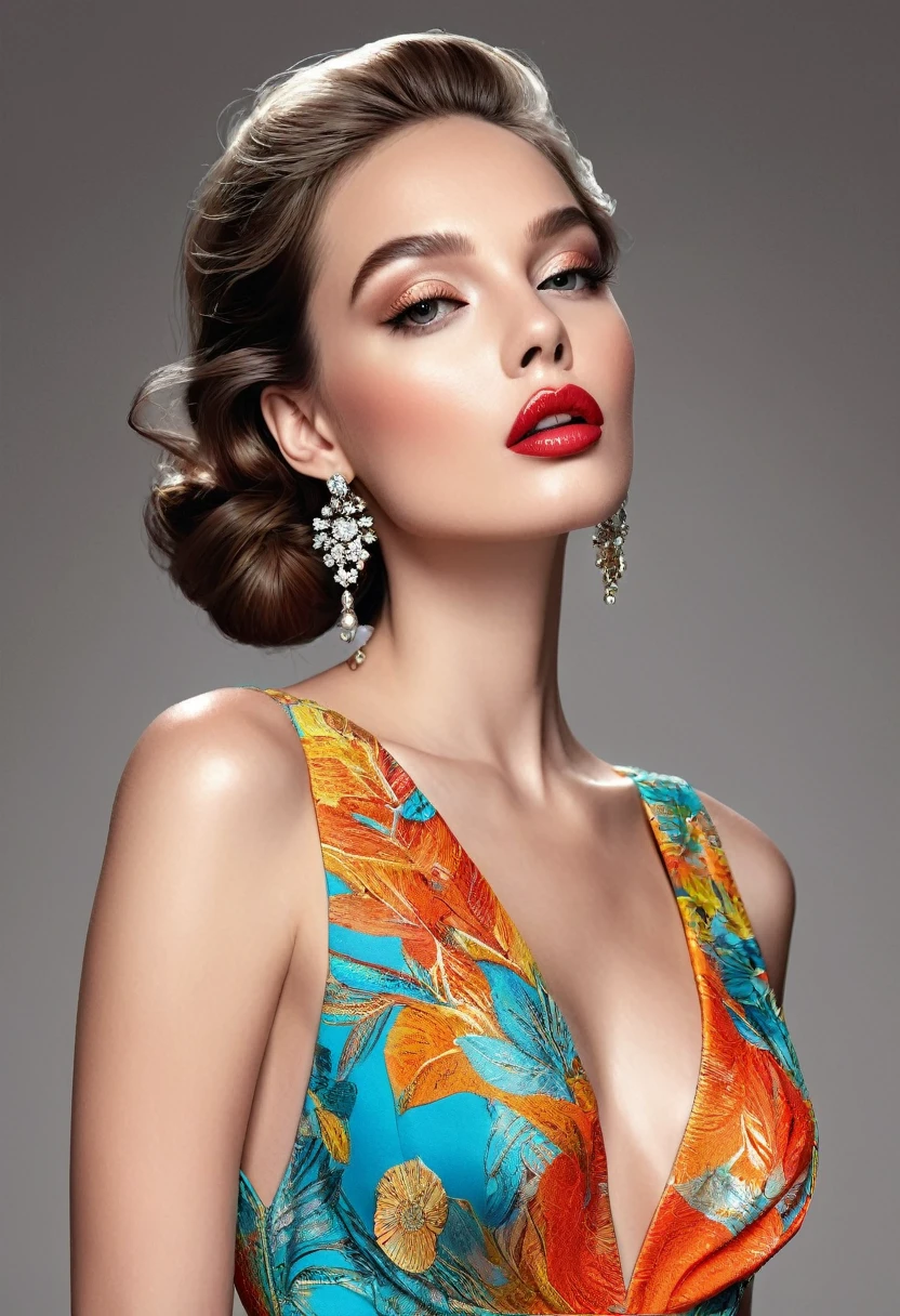Highest quality,High resolution,Fashion Illustration,Elegant Model,Beautiful attention to detail,Lips and facial details,Mode Glamour,Line laying,Bright colors,Elegant Dresses,Beautiful accessories,Professional Studio Lighting,Ultrafine particle coating,Realistic texture,An artistic journey