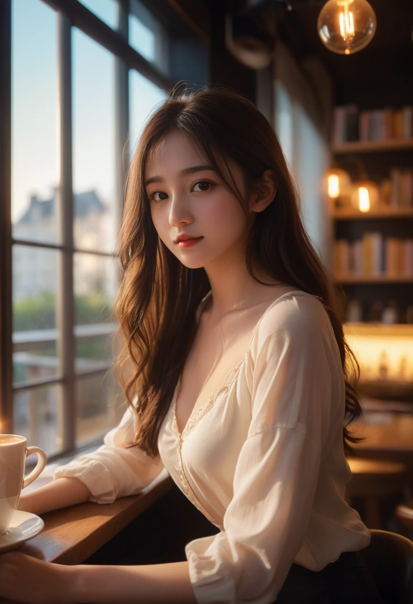 Imagine portraying a 21-year-old French girl with long, flowing dark hair and striking dark eyes, basking in soft, golden-hour sunlight across various everyday scenes:
In a lively gaming office, she blends into the vibrant atmosphere amidst glowing screens and tech setups, her expression natural and approachable, capturing the dynamic energy of the space.
Shifting to a bar, the setting is bathed in soft, ambient lighting where she exudes a similar warmth, perhaps under the gentle glow of hanging lights, seamlessly fitting into the cozy ambiance.
Next, envision her in an upscale restaurant, the elegance reflected in the gentle light of chandeliers, capturing her in a moment of casual sophistication amid the refined dining decor.
Moving to a café, she sits by a large window, illuminated by natural light casting soft reflections on her face, the background adorned with shelves of books and the aroma of freshly brewed coffee adding to the atmosphere.
Finally, see her enjoying a meal at home, bathed in the intimate glow of soft, warm lamp light, capturing her in a relaxed moment amidst kitchen or dining room details.
Each scene is depicted with meticulous detail, ensuring a flattering perspective that enhances her natural beauty and integrates seamlessly into the unique ambiance of each setting.