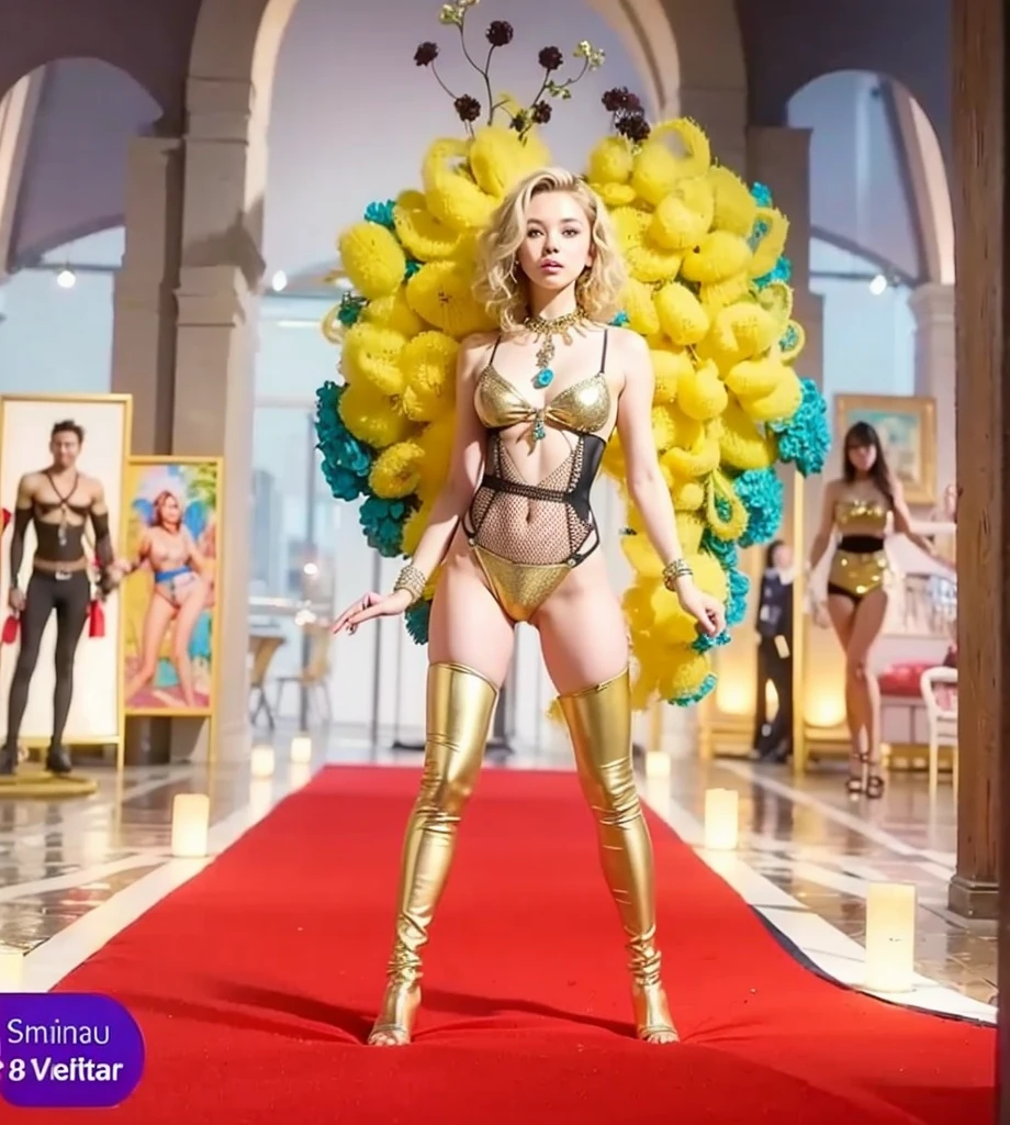 Cute 18 year old girl, Carnival Bikini Woman suit, short curly hair, blonde hair, beautiful face, rain, roof, masterpiece, exquisite details, perfect anatomy, fighting stance Realistic