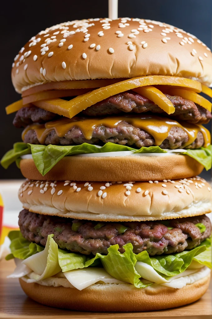 A close-up of a McDonald's Big Mac burger with a bite taken out of it, showing the fresh ingredients