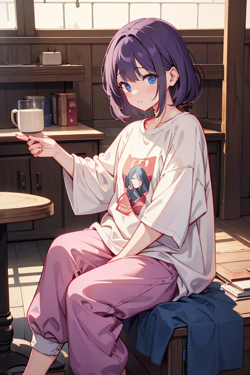 Women、The first half of the twenties、Downer、Hunchback、Sloppy clothing、Wearing a baggy T-shirt、one's junior、Poor body、Looking tired、Laziness、leaning on the sofa