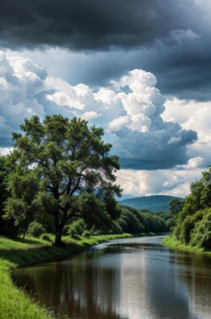 Nature tree river clouds rain