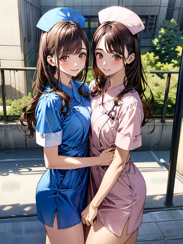 (masterpiece:1.3, Highest quality, Ultra-high resolution, Super detailed), (Realistic, photoRealistic:1.4), Beautiful illustrations, Perfect lighting, Natural light, colorful, Depth of written boundary, Surrealism,
Beautiful detailed hair, Beautifully detailed face, Beautiful attention to detail, Beautiful clavicle, Beautiful body, Beautiful breasts, Beautiful thighs, Beautiful feet, Beautiful fingers, Shiny skin,
View your viewers, 1 Girl, Japanese, 19 years old, (Perfect Anatomy, Anatomically correct, Highly detailed skin), Cute and symmetrical face, Baby Face, Perfect Face, Perfect Eyes, Perfect Fingers,
(Mid-length hair:1.2, Half Up:1.2, Long side locks, Brown Hair), Asymmetrical bangs, Grey Eyes, Long eyelashes, (Medium chest, Captivating thighs), thin, Excellent style,
(Detailed cloth texture, nurse's uniform, Nurse cap, Nameplate, Stethoscope, map),
(Beautiful views), (hospital, district), , (Cute smile),