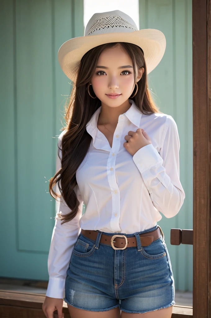 beautiful girl Cowgirl uniform Unbuttoned