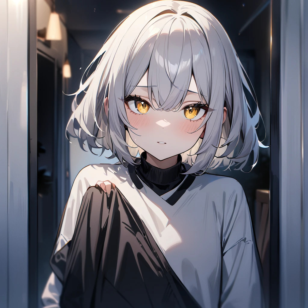 1girl,pale hair,yellow eyes,pale eyes,masterpiece,best quality,very aesthetic,absurdres,(front view)