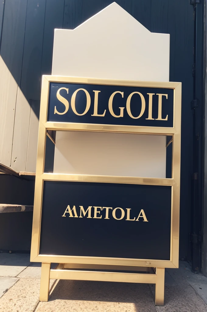 A sign written COPYWYTER, GRAPHIC DESIGNER, SOCIAL MEDIA, IN NAVY BLUE COLORS, SILVER AND YELLOW GOLD OLD FOR INSTAGRAM, WITH ©Cristiane de oliveira