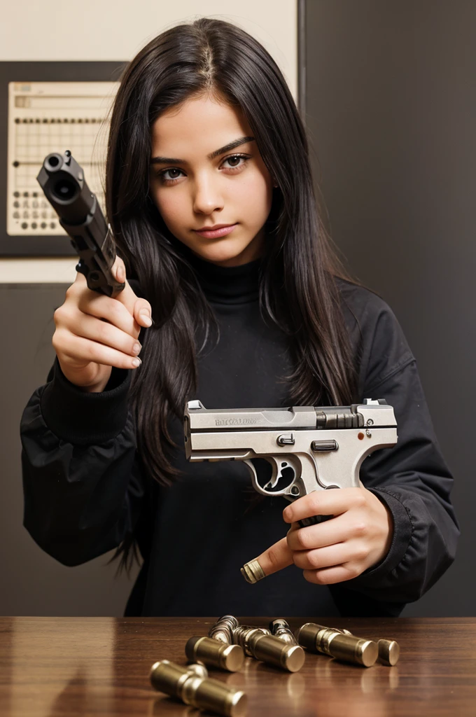 A hacker girl pointing gun
With "codebreaking bullets" written on it