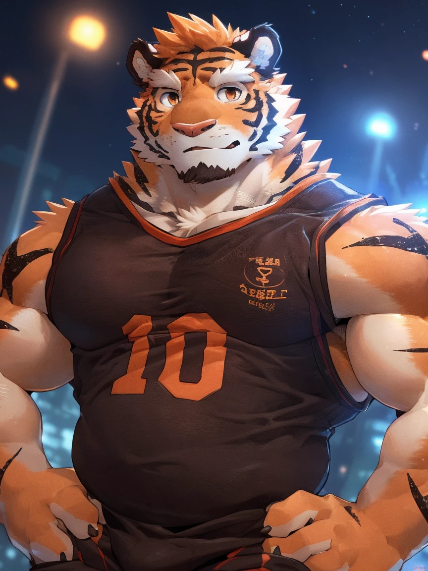 human nature, Wildlife, male,18 years old， solitary, ((Round Face, The face is plump,Orange eyes,Thick orange hair，With scars)), ((Endomorph, Handsome，Hot Blood)), (Sportswear，Clothes Damaged), ((domestic tiger, tiger，) Fluffy fur, Fluffy), Bokeh, (high quality, high resolution, masterpiece), (Dynamic Lighting, Vibrant colors), (Revitalize，Injuried，Disdain), Full body picture (close up), cartoon, author：Takemoto Arashi, From zixiong, By Chunni, author：Empty Ghost，（background：Snowy cities）