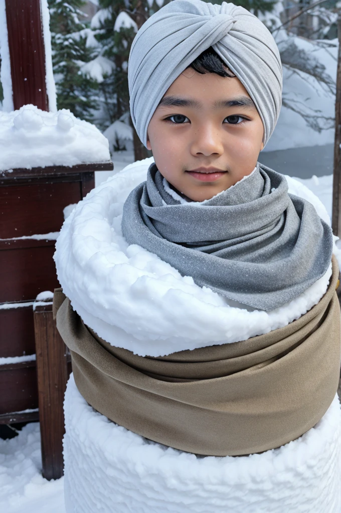 A boy turban with snow mountain baground