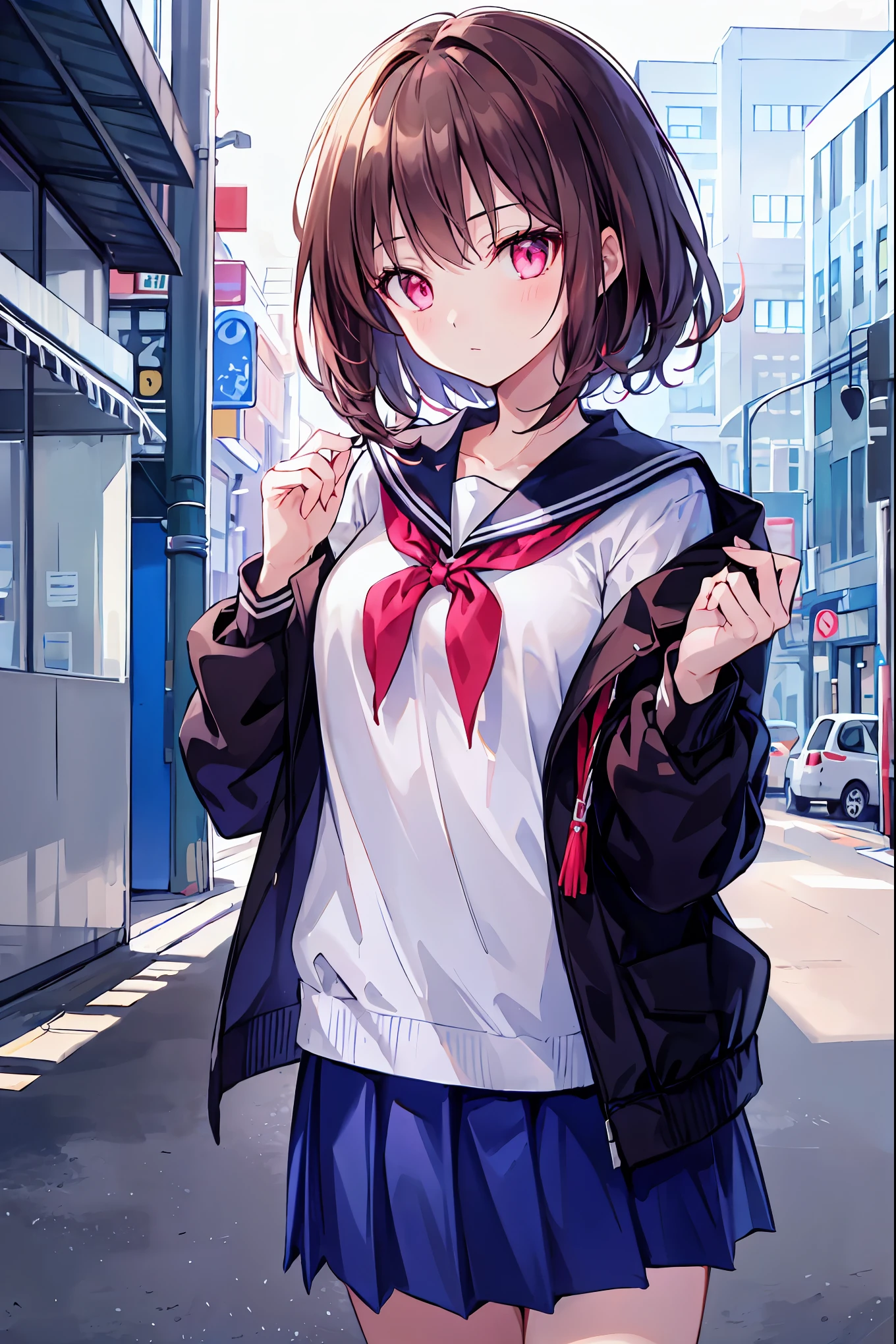 masterpiece, highest quality, High resolution, katoumegumi,megumikato,short hair, school uniform, pleated skirt, clavicle, brown hair, (brown eyes:1.5), medium hair,{{{Girl straddling a bike saddle cushion}}}, mini skirt,beautiful breasts,,NSFW,Very embarrassing panic smile, (((The wind flipped my skirt and exposed my pussy.........................)))、touch your butt with both hands,{{{pink floral lace panties}}}、