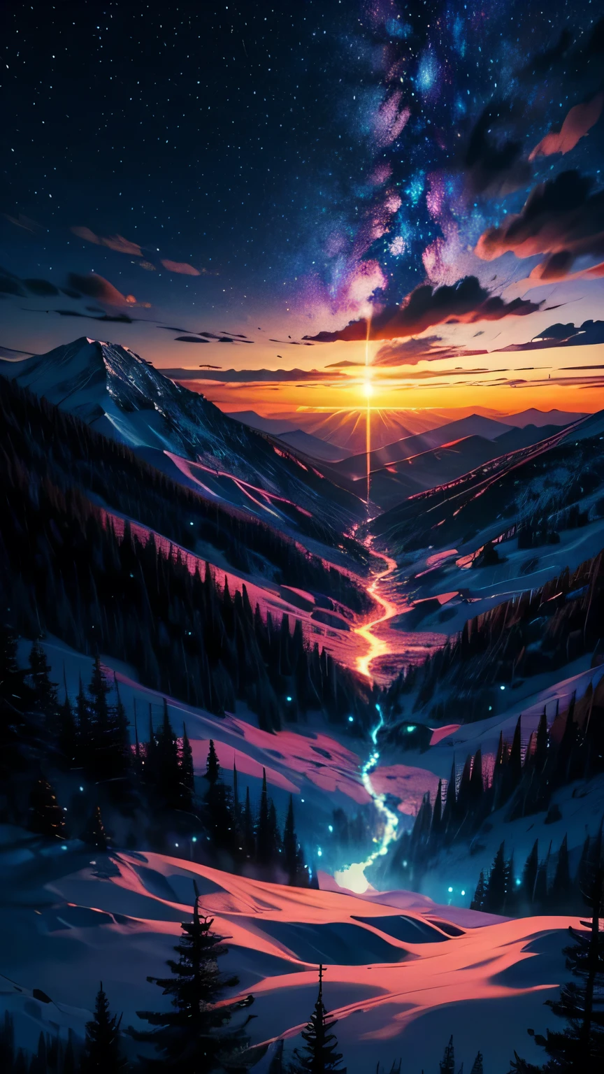 A colorful galaxy,cloud,sunset,snow,In the Forest