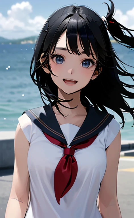 nsfw,masterpiece:1.3), (8k, Photorealistic, RAW Photos, Best image quality: 1.4), Japanese, (1 female), Beautiful Face, round face,A little small chin (A vivid face), (Rounding short:1.3), Beautiful hairstyle, Hair fluttering in the wind、Realistic eyes, Beautiful Eyes, Slightly sleepy eyes、(Realistic Skin), Beautiful Skin, Charm, Ultra-high resolution, Surreal, Attention to detail, Golden Ratio, Detail Makeup,Seeing the viewer,Small breasts、Thin pubic hair、(Baby Face:1.2)、Sailor suit、Light freckles、(whole body:1.37) 、14age、cute、information、Full body shot,