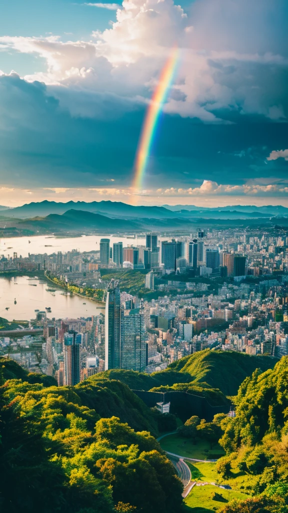 there is a rainbow in the sky over a beach with rocks and pebbles, an illustration of by Igor Grabar, trending on shutterstock, fine art, seashore, magical beach, sunny rainbow galaxy stormy sea, colorful hd picure, near the seashore, rainbow reflections, just one rainbow 8 k, beach landscape, still of rainbow ophanim, calm vivid colors a view of a city with tall buildings and a green park, a picture by Naondo Nakamura, unsplash, sōsaku hanga, tokyo japan, there are two people climbing up a mountain with a view of the clouds, a detailed matte painting inspired by Michael Komarck, unsplash, romanticism, chamonix, photo epic of the year, max rive, breath taking, epic stunning atmosphere, national geographic footage, rise above clouds, stunning skied, above the clouds, gopro footage tokyo city, tokyo city in the background, tokio, tokyo, japanese city, tokyo prefecture, new tokyo, aerial view of a city, tokyo in the background, bird's eye view of a city