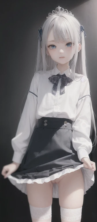 1girl,cute face，no underwear， (masterpiece:1.1), (best quality:1.1), (white blouse:1.1), (checkered skirt:1.1), , short skirt, BREAK [blue:pink:0.5] theme, (gradient background:1.1), cowboy shot, BREAK silver hair, long hair, , blue eyes, intricate detailed tiara, looking to the side,naked，show pussy，skirt，sexy blackstocking，red high heels，no underwear，panty，panty，show beast and pussy，beast，beast pussy，pussy，no underwear，pussy，pussy，pussy，naked，naked，naked，pussy，pussy，no underwear