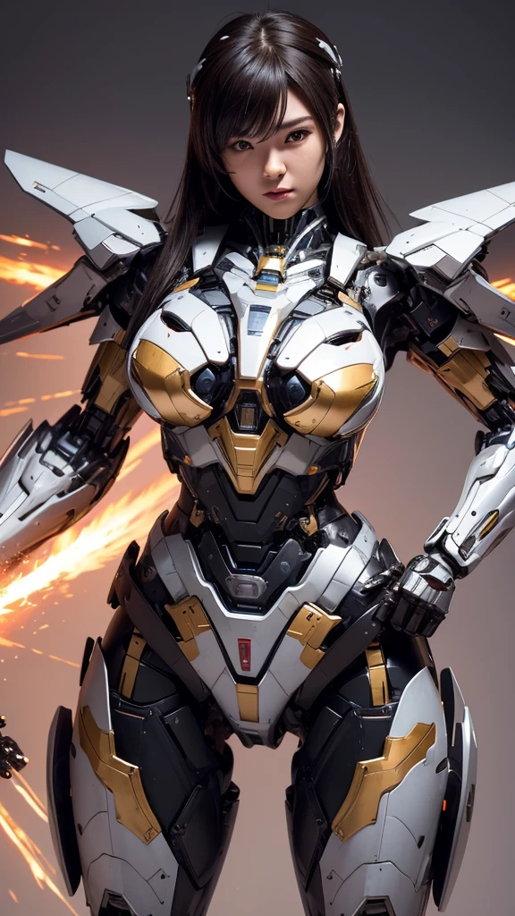 Textured skin, Super Detail, high details, High quality, Best Quality, hight resolution, 1080p, hard disk, Beautiful,(Super Heroine),Oppai Missile,beautiful cyborg woman,Mecha Cyborg Girl,Battle Mode,Girl with a Mecha Body,She wears a battle cyborg mech with a weapon,Fulll body Shot