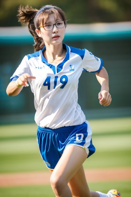 Highest quality、masterpiece、High sensitivity、High resolution、Detailed Description、One Woman、Slim Body、Glasses、Soccer ball player、