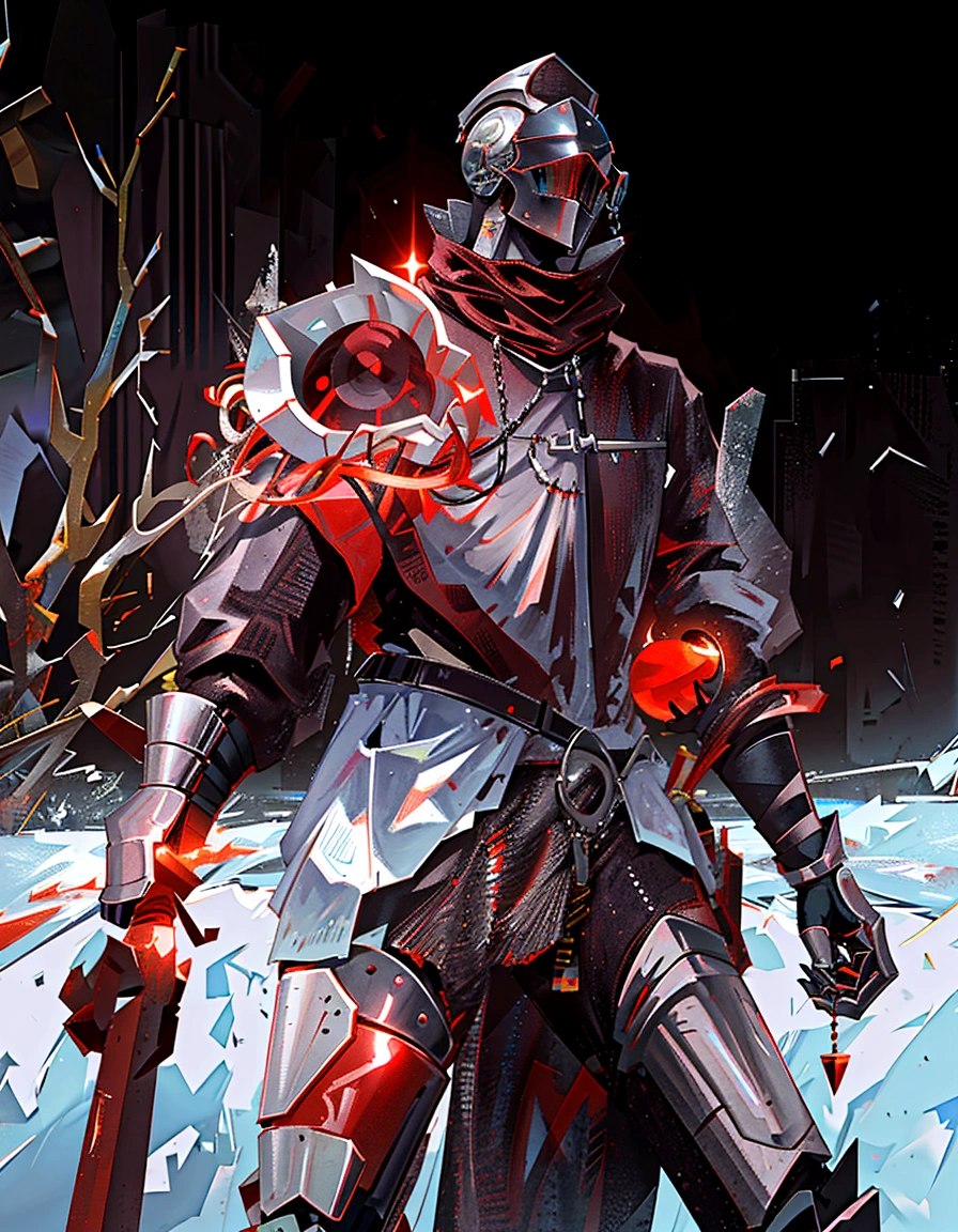 A Knight with red Lightning round him holding a spear in his right hand 