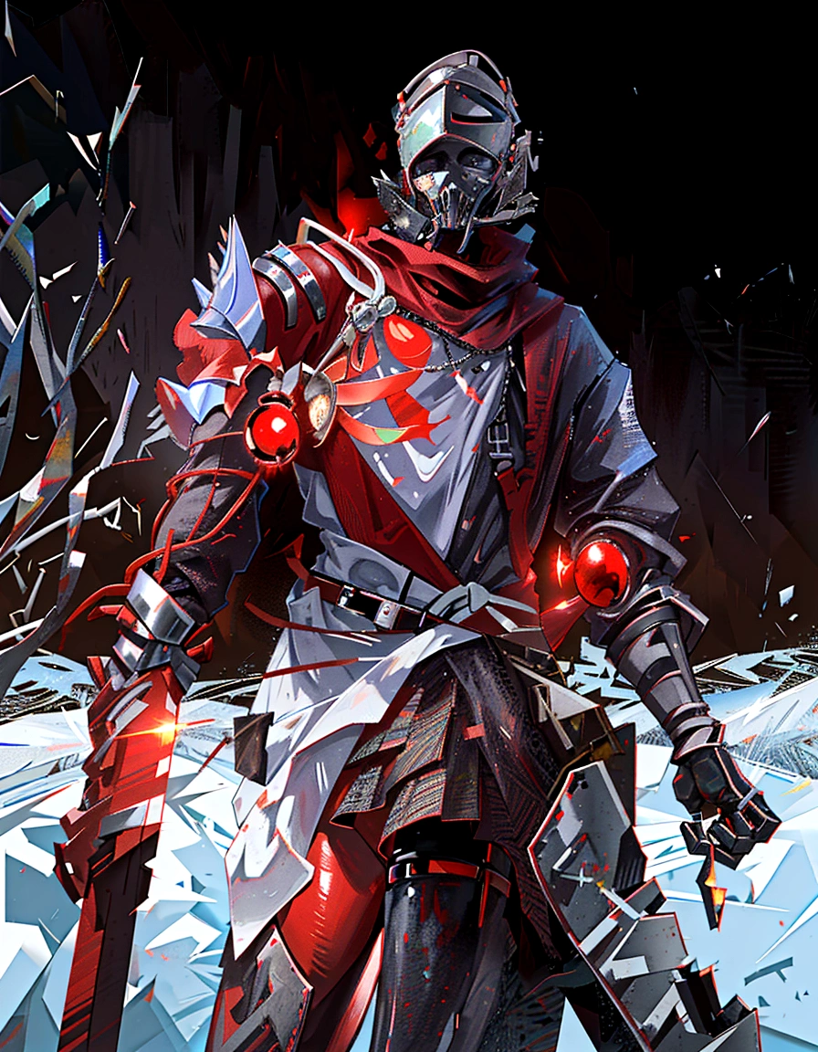 A Knight with red Lightning round him holding a spear in his right hand