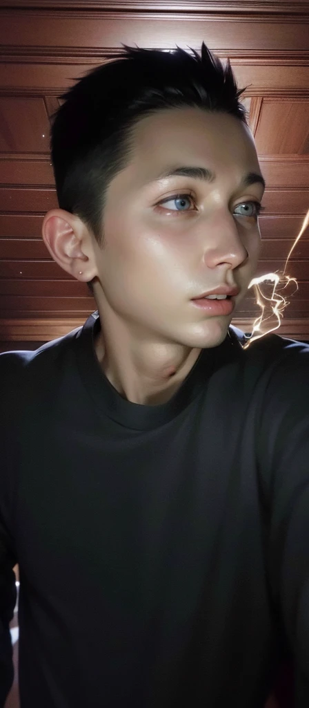 masculine male, masterpiece, ((perfect eyes)) best quality, (semirealism:1.9), beautiful lighting, (extremely detailed CG unity 4k fhd wallpaper), High Detail, Sharp focus, dramatic outdoors, 1 boy ,19 years old, white hair, light purpel eyes, smile.