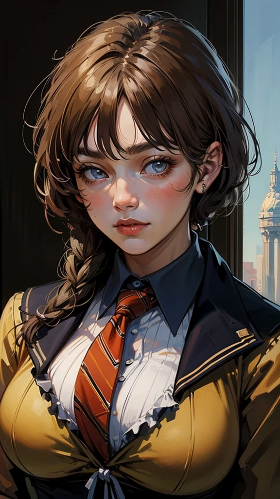 (Highest quality、Time 8K、32ก、Masterpiece、nffsw、high resolution、Impressionism、Virtual image:1.2), High school girl、big breasts、necktie