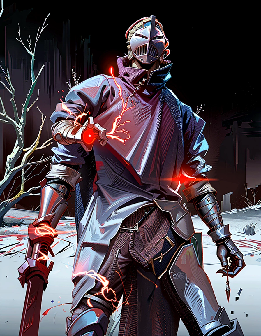 Knight holding a spear in right hand and with red Lightning