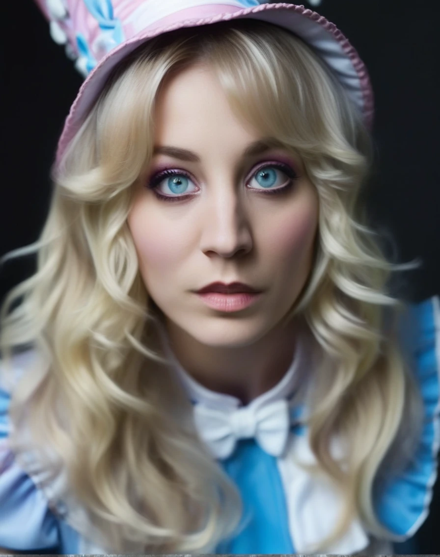 KaleyCuoco,High Quality, Intricately Detailed, Hyper-Realistic cosplay Alice in wonderland,  Portrait Photography, Volumetric Lighting, Full Character, 4k