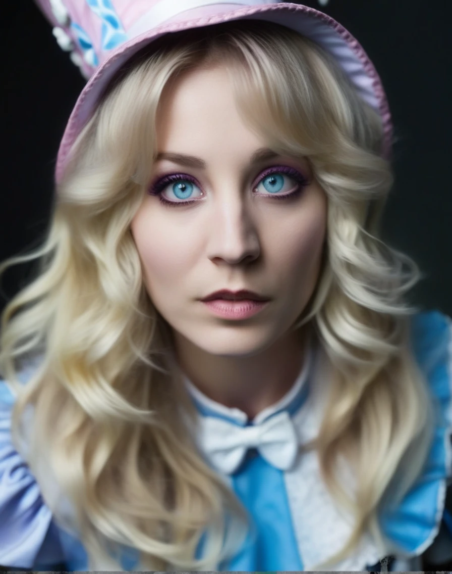 KaleyCuoco,High Quality, Intricately Detailed, Hyper-Realistic cosplay Alice in wonderland,  Portrait Photography, Volumetric Lighting, Full Character, 4k