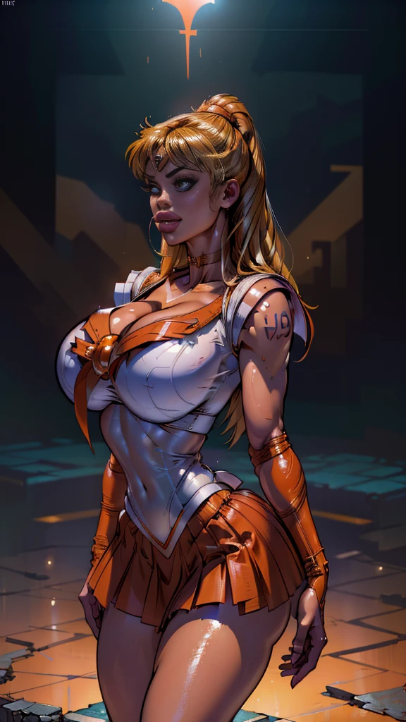 (La mejor calidad,A high resolution,Ultra - detallado,actual),Selena Gomez, (masterpiece, best quality;1.3), very detailed CG, very detailed, 1 girl, alone, laugh, looking at viewer, stylish angle, blonde long hair,blue eyes, sv1, Sailor Sensi Uniform, Orange skirt, elbow bag, tiara, Orange Sailor Color, red bow, Orange Choker, white gloves, bijouterie, from above,,(Fondo de ruinas de mazmorra en ruinas cyberpunk :1.4 ) I have a lot of heart, face focus,venus,hurricane,abstract background, galaxy background,(Sailor Venus:1.4), (Sailor Venus V2.1), ,(Fondo de ruinas de mazmorra en ruinas piedras grandes cyberpunk :1.4 ),(perfect anatomy :1.4), (cinematic lighting :1.4),( dynamic cowboy pose), (fondo lluvia cayendo nublado tenebroso :1.4), (Selena Gomez :1.4), (Selena Gomez V2.1),( dedos detailed :1.4)